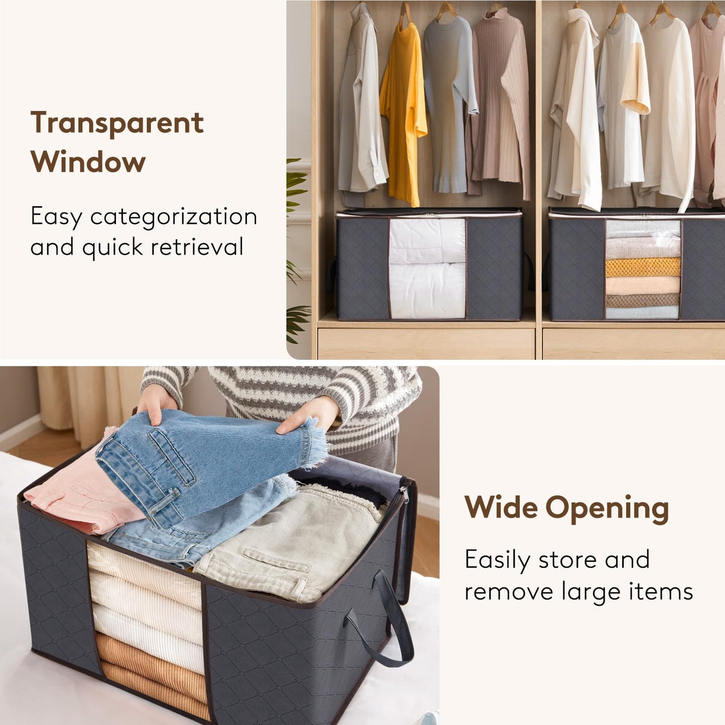 Lifewit 6 Pack Clothes Storage Bins with Lids, Foldable Blanket Storage Bags with Zippers, Clear Window and Reinforced Handles, Closet and Organization for Clothing, Sweater, Comforter, Bedding
