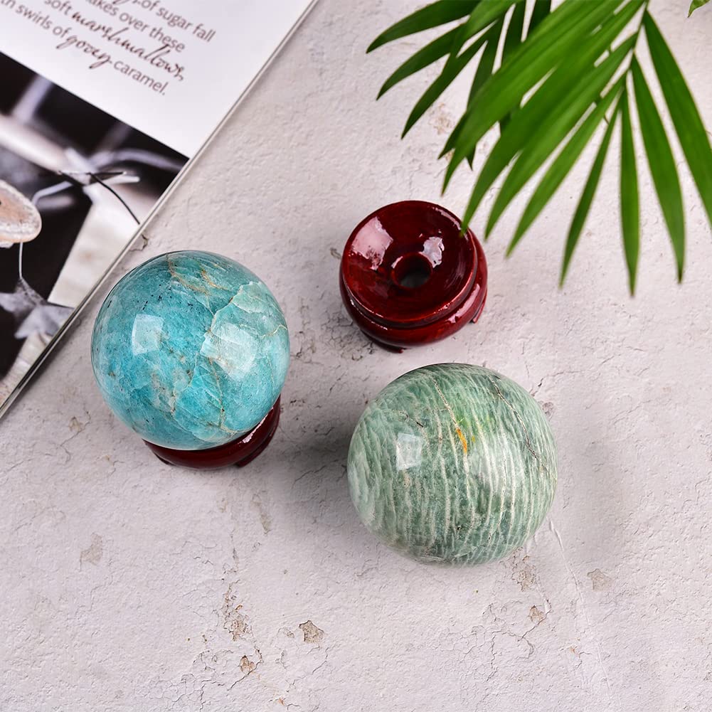 JIC Gem Natural Amazonite Crystal Ball with Wood Stand Gemstone Sphere,Polished Healing Energy Mineral Gemstone Balls for Reiki Chakra Decoration Fengshui (50-60mm)