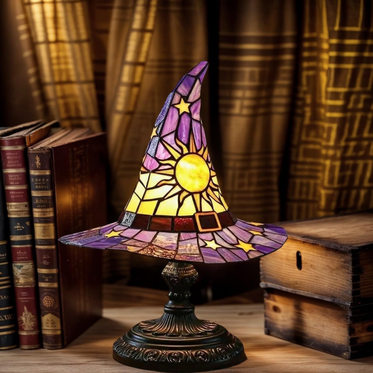 Tiinasol Witch Hat Lamp, Handmade Gothic Witch Hat Lamp, Small Table Lamp, Mysterious Bedroom Atmosphere and Witchcraft Gift, Weird and Fun Table Lamp in The Shape of a Small Wizard Hat