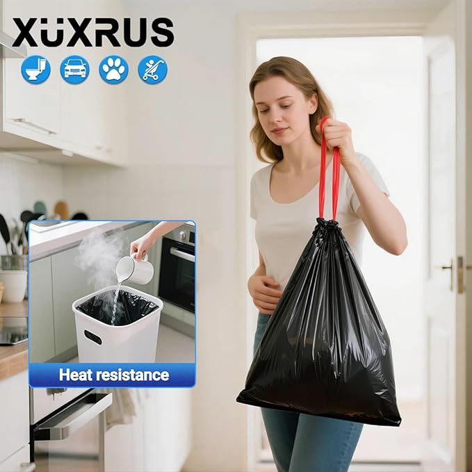 XUXRUS Small Black Bathroom Trash Bags 4 Gallon Drawstring Garbage Bags