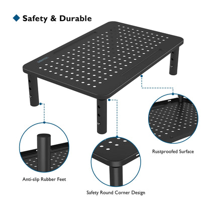 BONTEC Adjustable Monitor Riser for Desk, Ergonomic Metal Stand with 3 Height Levels (100/120/140mm), Mesh Surface for Airflow, Up to 20KG, Computer Stand, Cable Ties Included