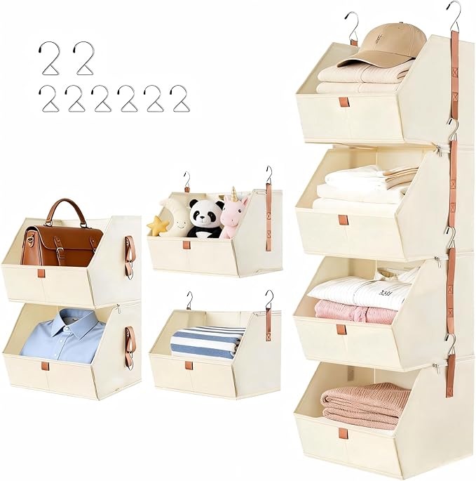 4 Tier Hanging Closet Organizer, Disassemblable Clothes Hanging Shelves