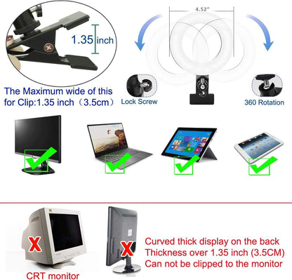 Ring Light Video Conference Lighting Kit 3200k-6500K Dimmable Led Clip on Computer Monitor Laptop Phone for Content Creator (YouTube/TikTok/Twitch) Makeup,Conference,Selfie,Video,Vlog (Black)