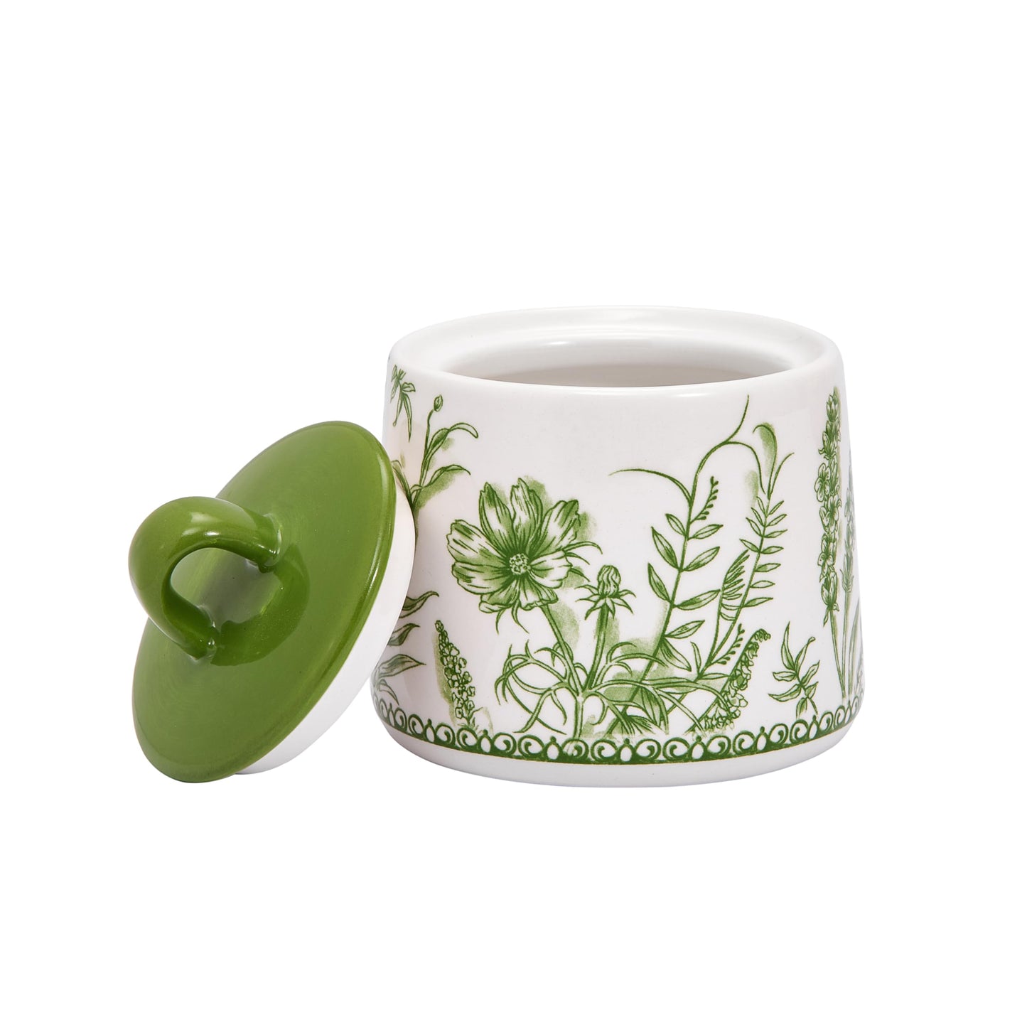 Bico Green Garden Toile De Jouy Ceramic Sugar and Creamer Set, Sugar Bowl with Lid, Cute Container for Coffee Bar, Kitchen Countertop Accessories, Microwave and Dishwasher Safe