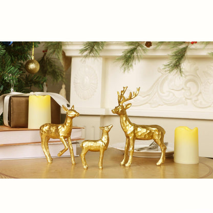 Lulu Home 3 PCS Christmas Tabletop Decorations, Resin Golden Reindeer Family Figurines with Diverse Postures, Xmas Holiday Winter Centerpieces Ornaments for Mantel Shelf Sill Decor(Family)