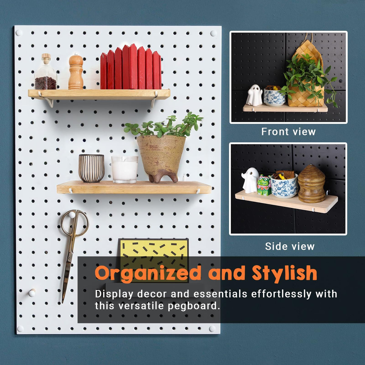 SEMPOMA 2 Pack Solid Wood Pegboard Shelf, High Balance and No tilt, 12" x 4" Pegboard Shelves Fit 1/4" Pegboard for Display Craft Garage Workbench Office