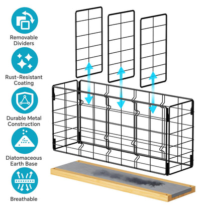 NiHome Metal Kitchen Utensil Holder with Diatomaceous Earth Base, Fast Drying & Odor Control, Large 4-Compartment Utensil Caddy for Spatulas, Tongs, Whisks, Rustproof Organizer with No Scratch Bottom