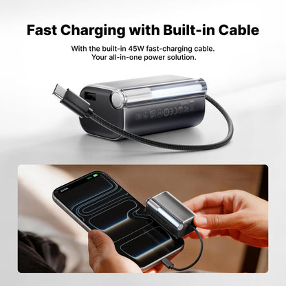sharge Mini Portable Charger 45W 10000mAh Power Bank, Fast Charging Battery Pack with Built-in USB-C Cable, Compact Portable Phone Charger Travel Essentials Powerbank for iPhone 17/16
