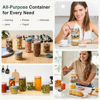 NETANY 6-pack 16 oz Overnight Oats Containers with Lids, Glass jars with Airtight Lids, Wide mouth Mason Salad jars, Glass Food Storage Containers for Snacks Yogurt Spice Sugar