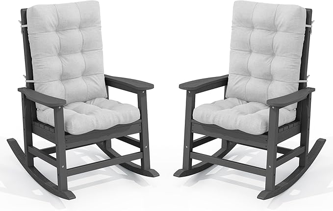 SERWALL Oversized Outdoor Rocking Chair Set of 2, HDPE Rocker for Adults, Patio Rocking Chairs for Porch, Grey