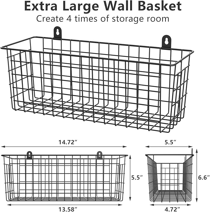 MaraFansie Extra Large Hanging Wall Basket 4-Pack Wall Mounted Wire Basket