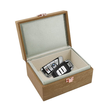 JXE JXO Faraday Box, Faraday Key Fob Protector, Faraday Cage, Key Fob Signal Blocker Box (Mini Imitation Wood)