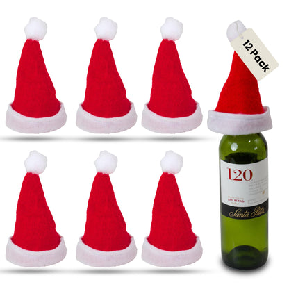 Iconikal 12-Pack Mini Felt Santa Hats Red 4.5x6-Inch Christmas Decorations for Crafts Wreath Tree Ornaments Wine Bottle Toppers Holiday Bulk Pack