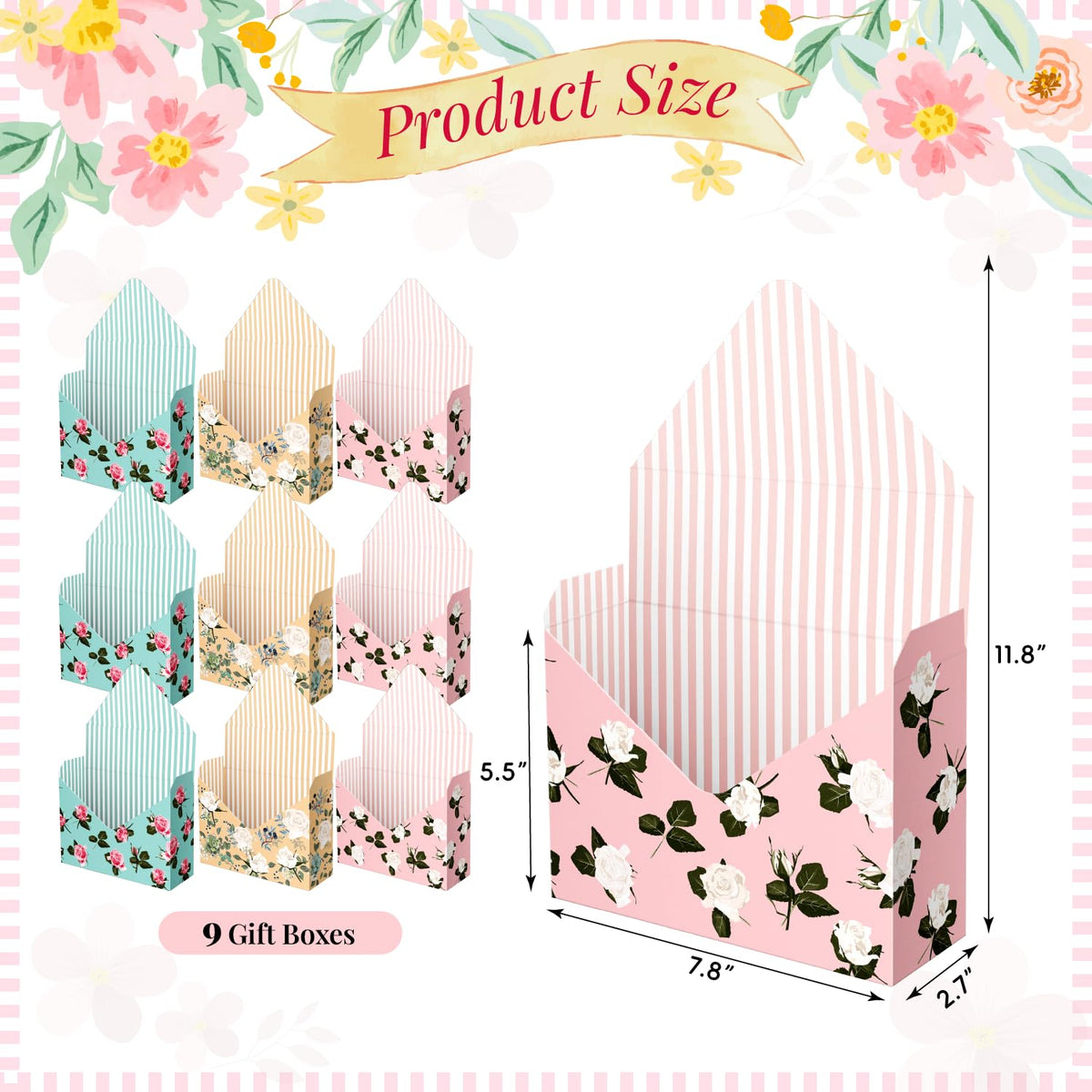 Lyforpyton Flower Arrangement Gifts Boxes, Envelope Gift Box For Flowers , Foldable Decorative Bouquet Packaging Paper Box , Suitable for Flower Shop , Wedding , Party , Birthday , Valentine's Day and Mother's Day ( 9 Pcs )