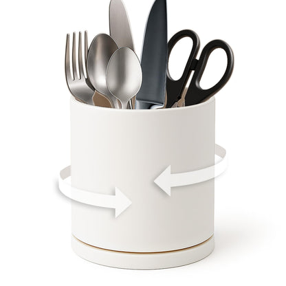 D'vine Dev 360° Rotating Utensil Holder – 5" Kitchen Utensil Crock for Countertop, Modern Cooking Tool Organizer for Kitchen Storage & Décor, Oatmeal, 72-X-D-1