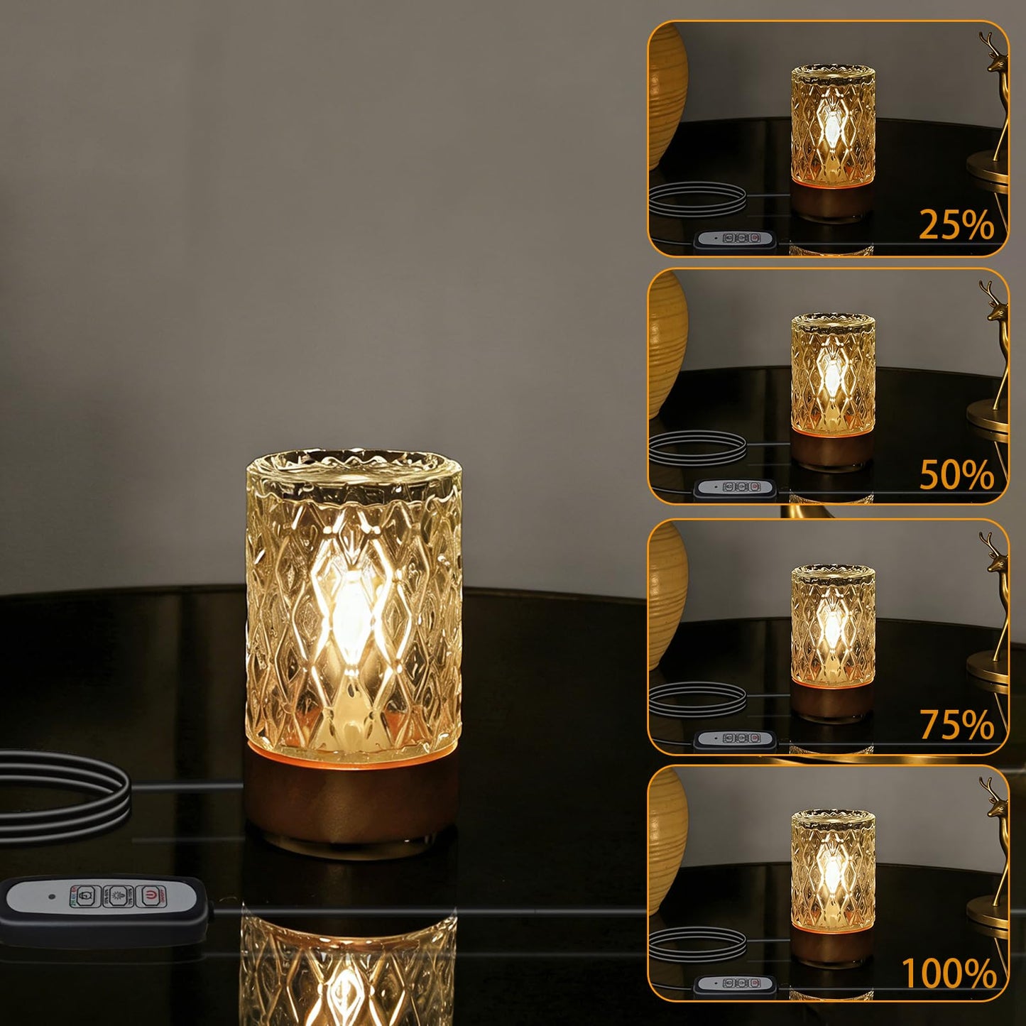 CZSHCKJYXGS Night Lamp for Adult, Mood Lighting, Dimmable Night Light with Timer, Nightstand Lamp, Adjustable Brightness, Mini Bedroom Lamp (Cylindrical Rhombus Pattern)