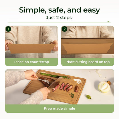Keechee 2Pcs Cutting Board Set with Non-slip Mat, Bamboo Cutting Boards for Kitchen Meal Prep & Serving - Wood Serving Board Sets with Deep Juice Groove Ideal Kitchen Gifts