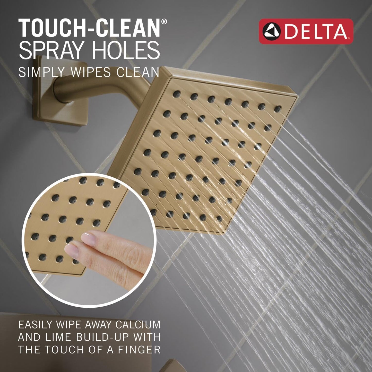 Delta Velum 14 Series Square Bathtub and Shower Faucet Set, Brushed Gold Shower Head and Handle Set, Valve Trim Kit, Champagne Bronze T14437-CZ (Valve Not Included)