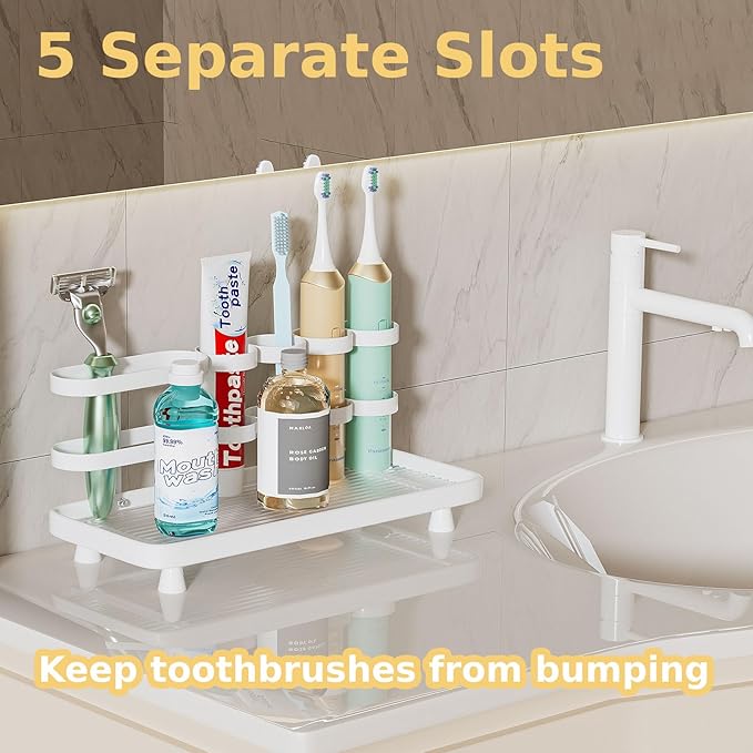 Electric Toothbrush Holder for Bathroom Countertop 5 Metal Slots Toothpaste