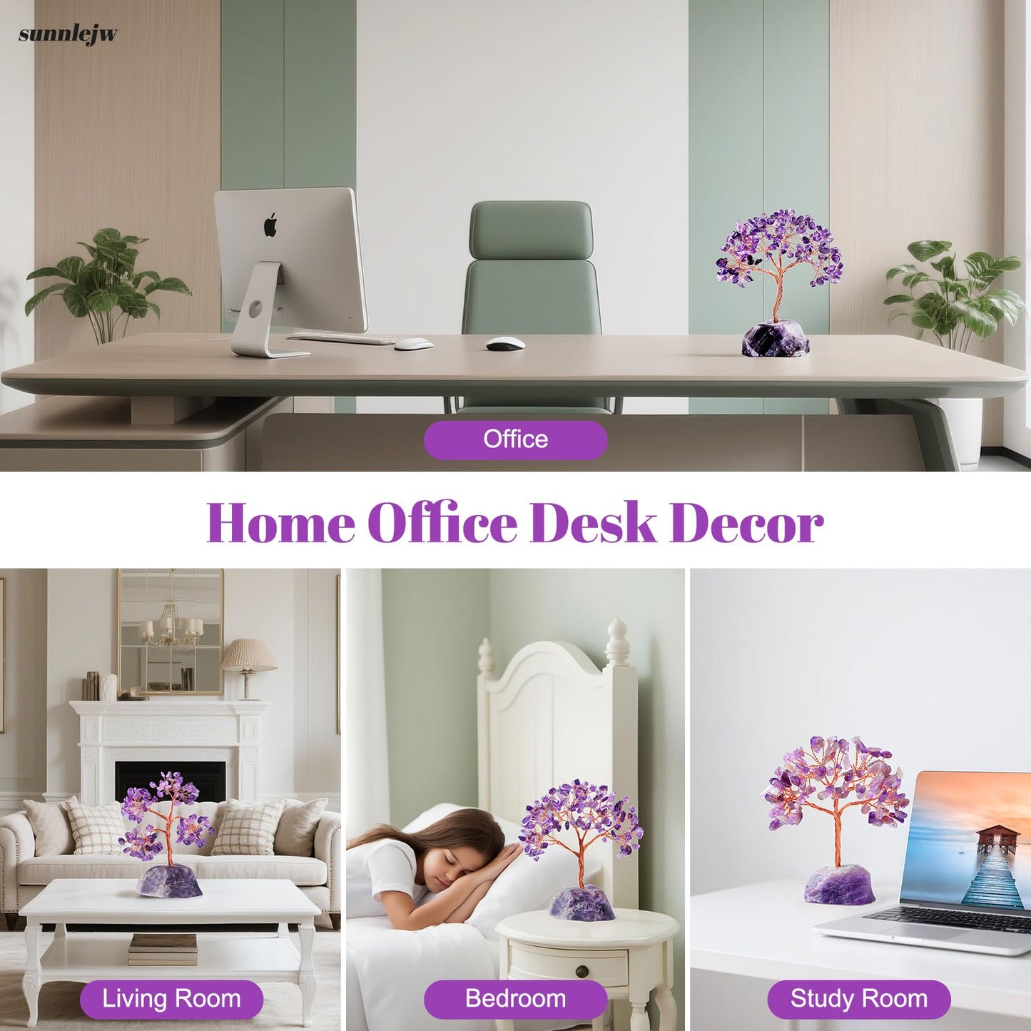 Sunnlejw Amethyst Crystal Tree of Life, Chakra Tree Gifts for Women Purple Room Decorations,Crystals and Healing Stones Reiki Positive Energy, Feng Shui Office Desk Decor Meditation