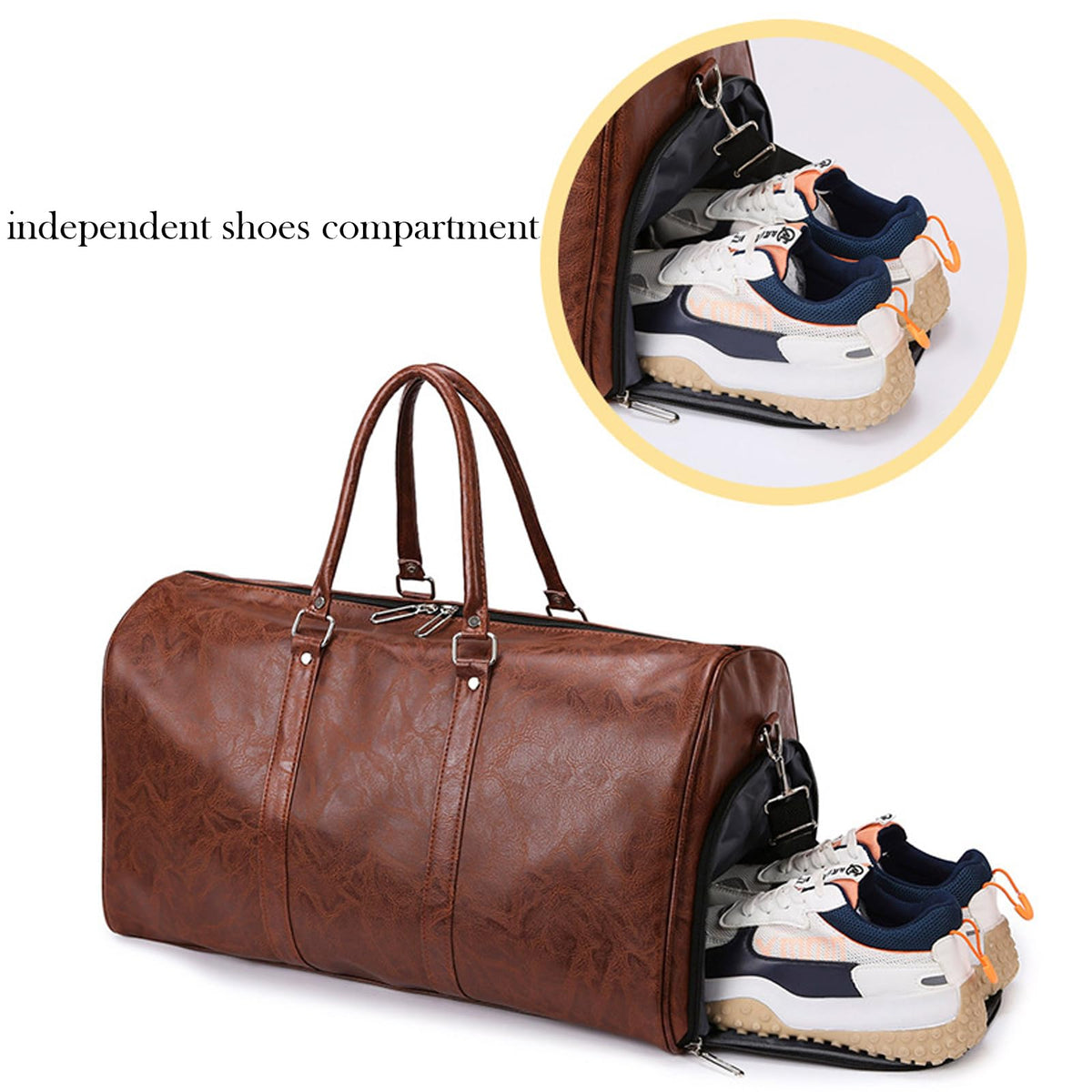 PU Leather Duffle Bag for Travel Duffel Bag, Gym Bag Overnight Bags Weekender Bag for Men (light brown)