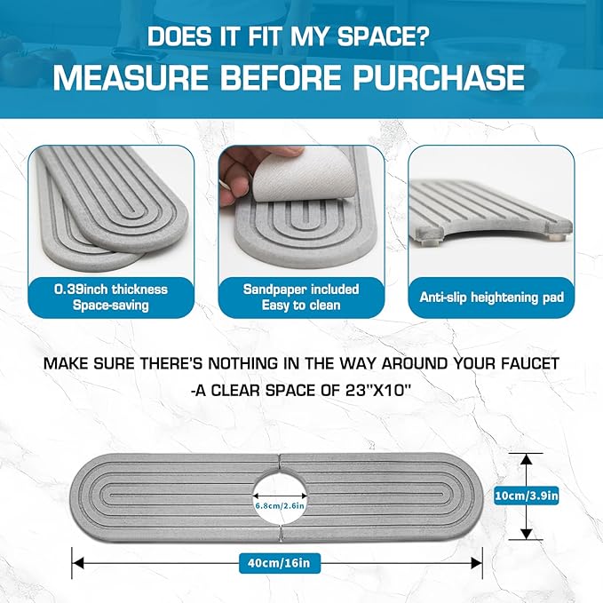 Diatomite Stone Faucet Mat For Kitchen Sink-Absorbent Fast Drying Stone Sink