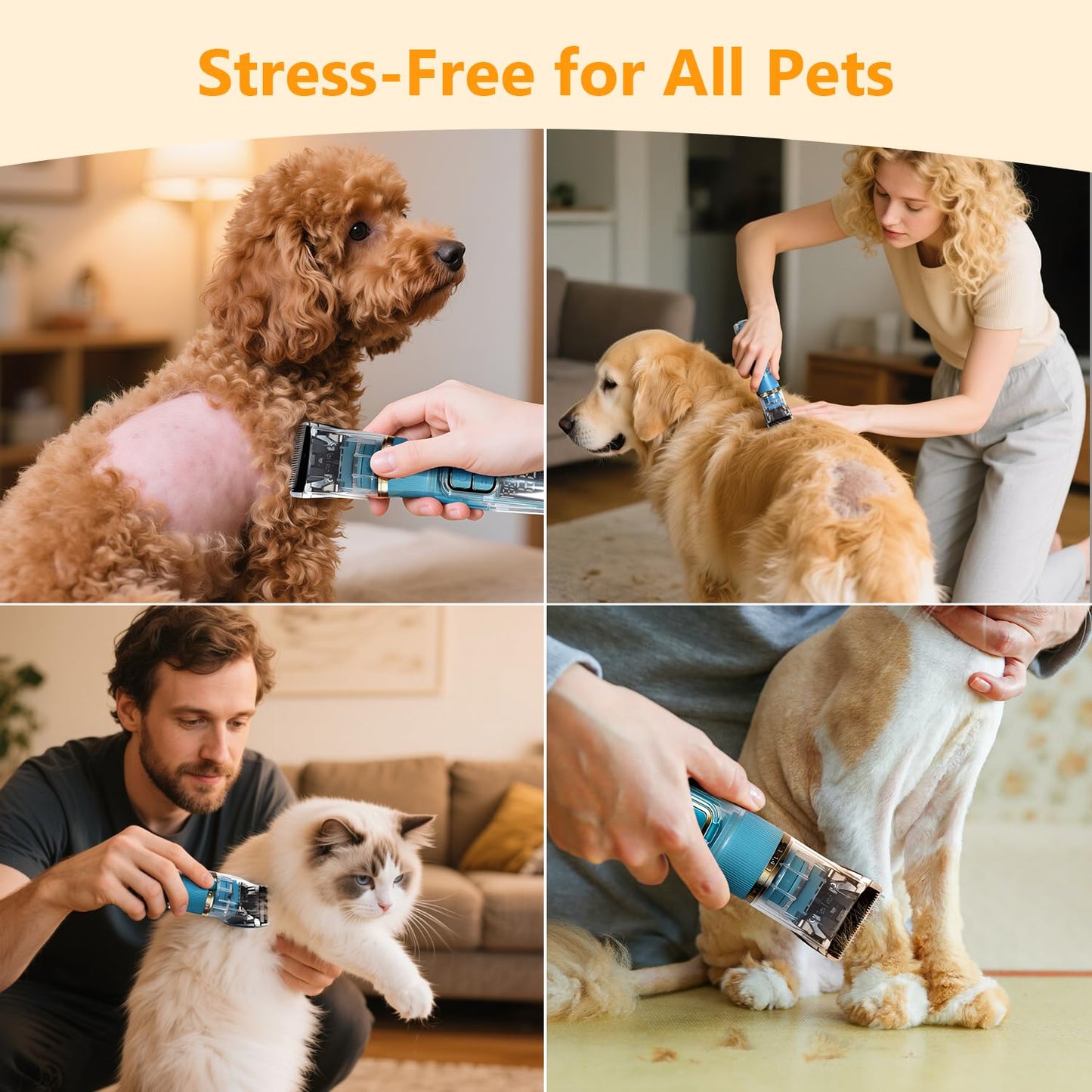 Dog Clippers for Grooming Thick & Matted Hair - Titanium Blade, 50dB Ultra-Quiet, IPX5 Waterproof & Cordless | Patented Click-Lock for Easy Cleaning | Rechargeable Pet Groomer for Dogs, Cats