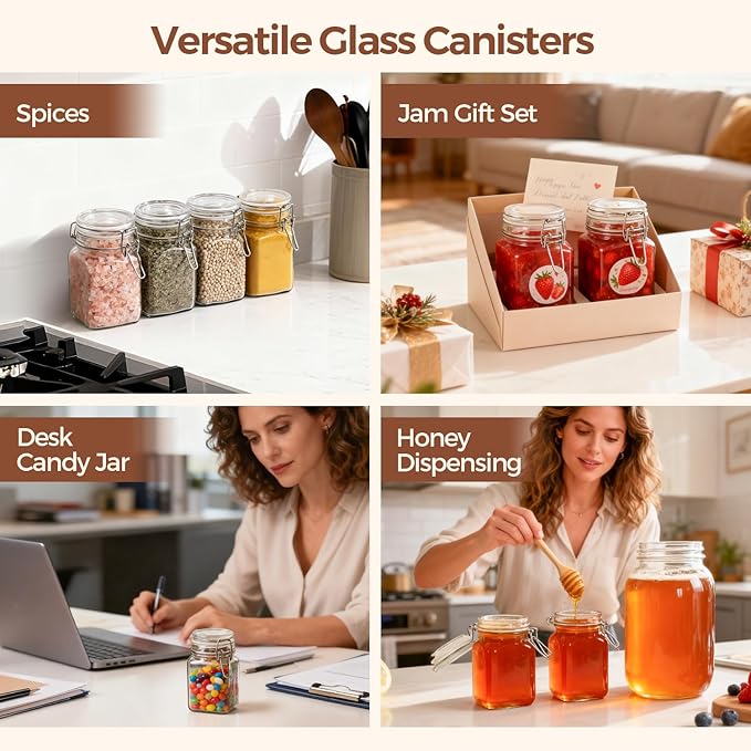 ComSaf Small Glass Jars with Airtight Lid Set of 12, Spice Jars 8 oz, Mason Jar