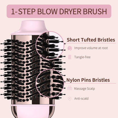 Hair Dryer Brush Blow Dryer in One, Upgraded 4 in 1 Hair Dryer and Styler Volumizer with Negative Ion Anti-frizz Ceramic Titanium Barrel Hot Air Hair Straightener Brush