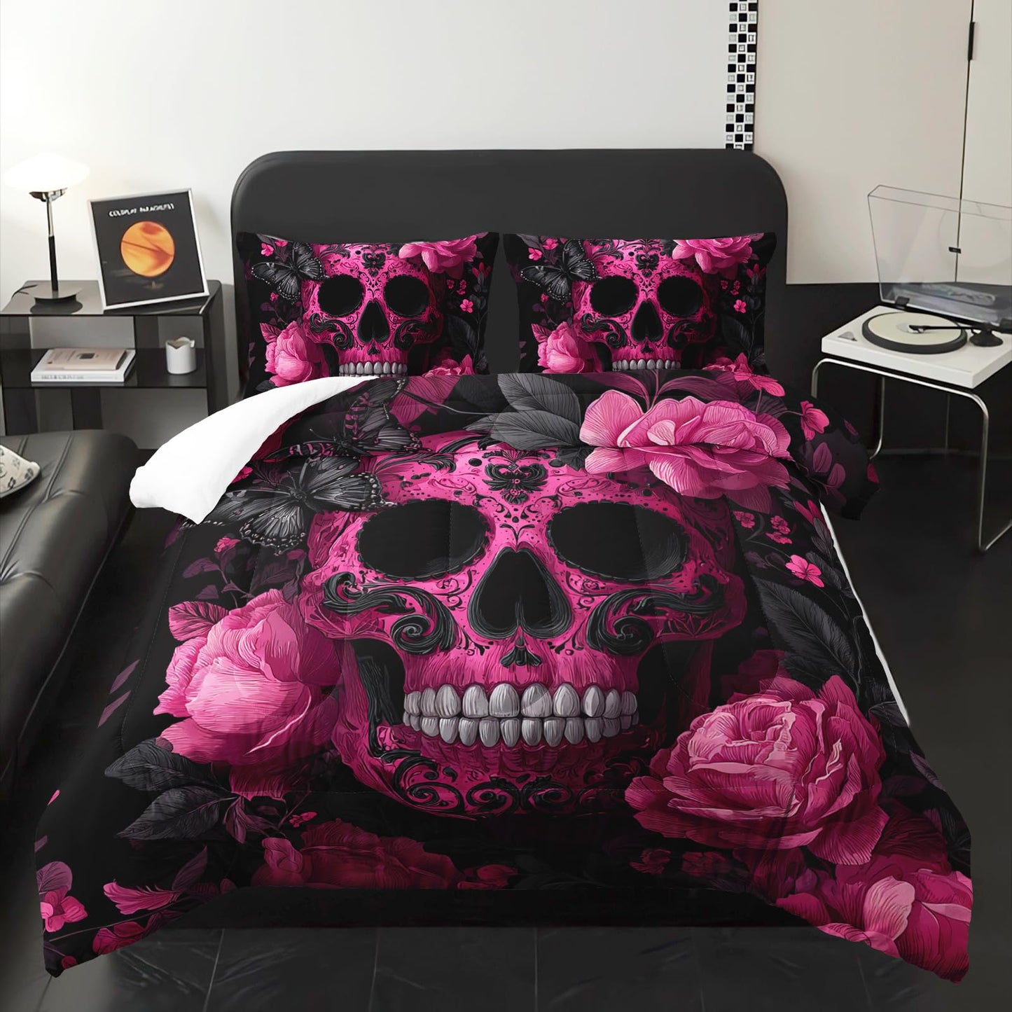 lneffble Skull Comforter Twin Size,Skull Kids Comforter Set,3Pcs Bedding Set Printed Comforter with 2 Pillowcases,Down Alternative,Soft and Lightweight,for All Seasons