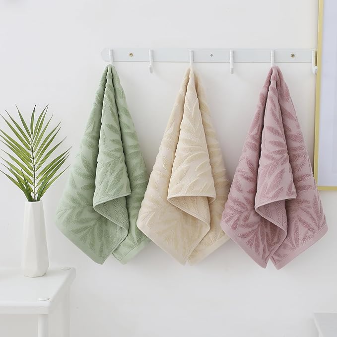Pidada Hand Towels Set of 2 Leaf Pattern 100% Cotton Absorbent Soft Decorative