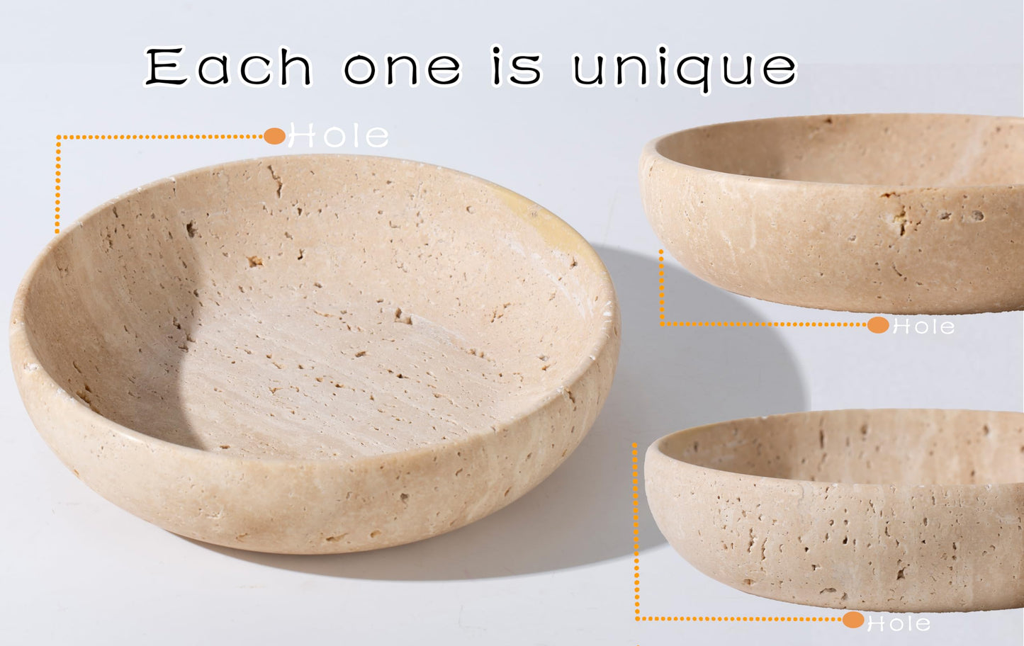 Natural Travertine Decorative Bowl 7.8", Handmade Stone Catchall Bowl for Entryway Key, Coffee Table Centerpiece, Kitchen Counter Fruit Bowl, Ring Tray, Office Home Decor Modern Apartment Essential