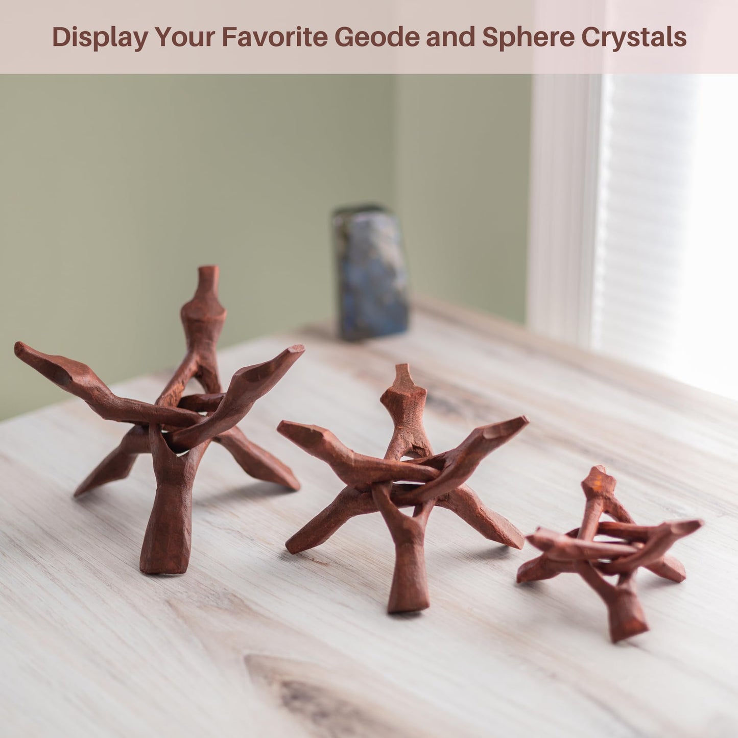 Wish Well Extra Large 8" Wooden Tripod Stand - Hand-Carved Room Decor Holder ~ Ideal for Abalone Shell, Decorative Bowl, Crystal Ball, Sphere, Geode ~ Wood Display Stand & Perfect Crystal Holder