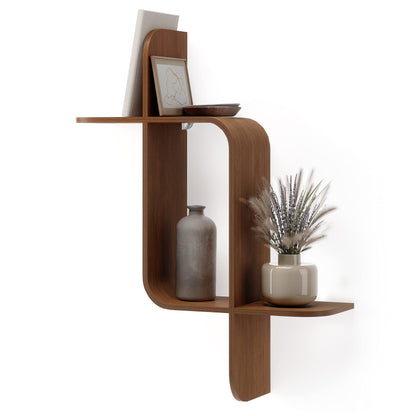 Umbra Montage Floating Wall Shelf Display Case, Made of Natural Bent Wood, Light Walnut
