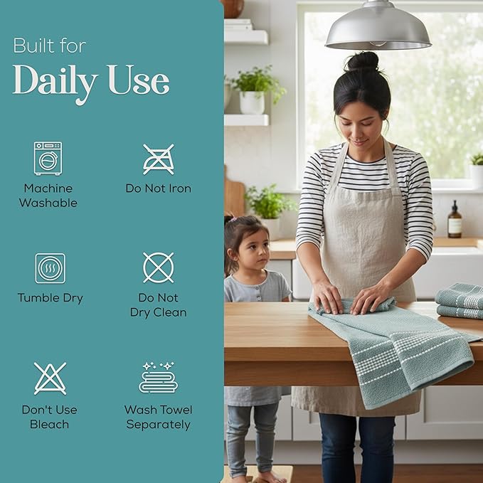 MosJos Kitchen Towels, Cotton Soft Large 18 x 28 Dobby Weave Super Absorbent