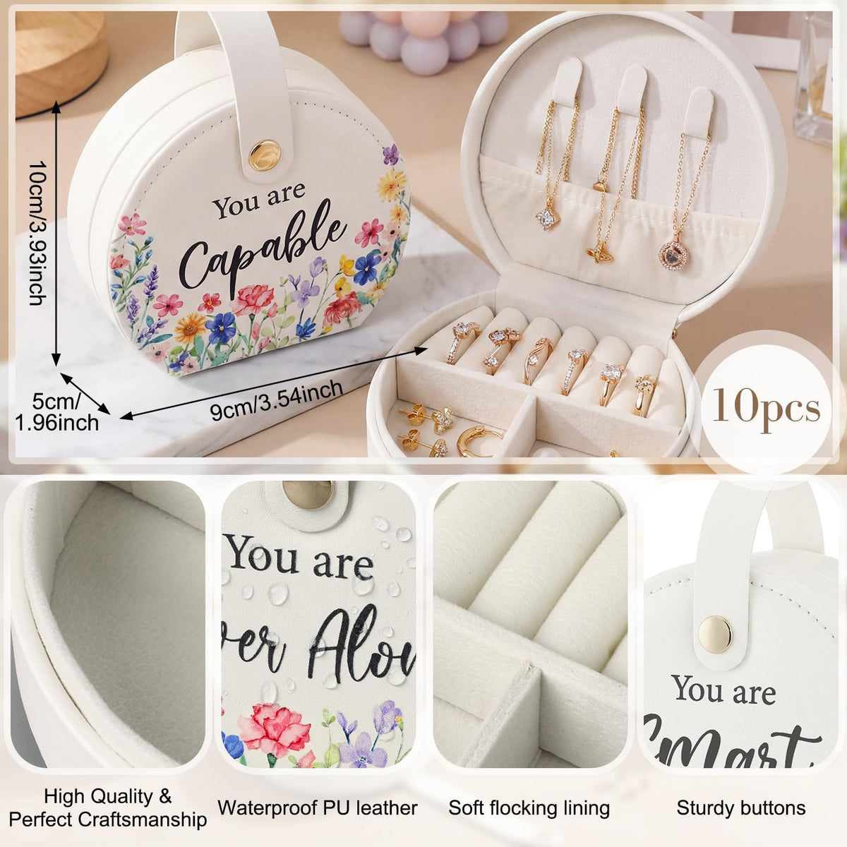 Yinkin 10pcs Mini Travel Jewelry Box Bulk: Inspirational Gifts for Women - Mother's Day, Teacher's Day, Nurses' Week - Multicolor PU Leather Case for Rings, Earrings, Necklaces, Pendants, Bracelets