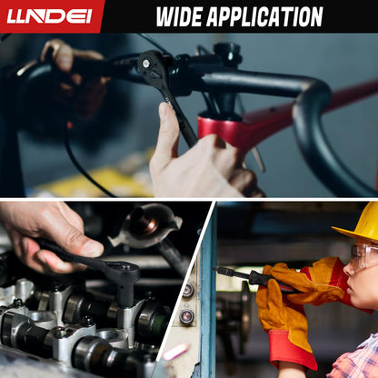 LLNDEI 48 Piece 1/4 Inch Mini Socket Ratchet Wrench Set, Metric Shallow Socket (4-14mm) 6-Point,with 72 Teeth Mini Ratcheting Wrench, Screwdriver Bit Set, Universal Joints and 3 Inch Extensions