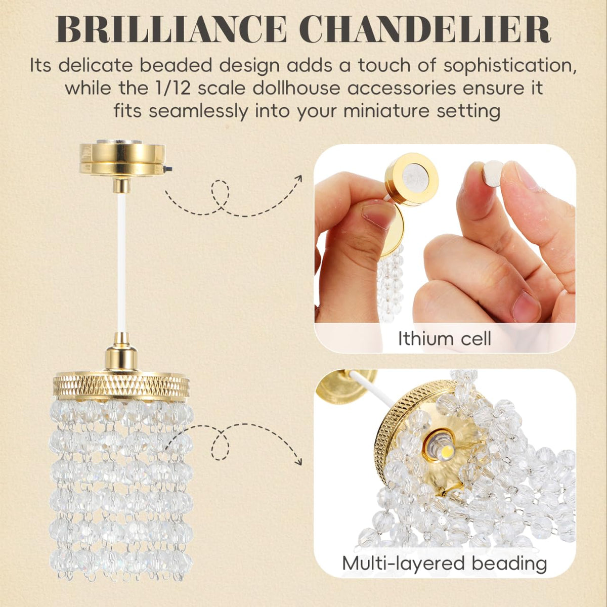 40pcs Dollhouse Flooring with 1/12 Scale Dollhouse Beaded Chandelier