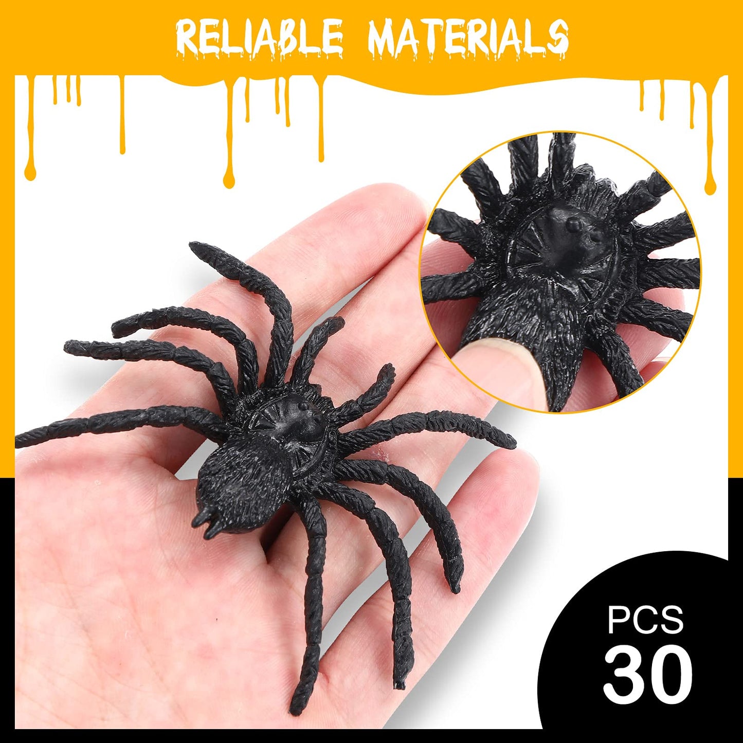 Skylety 30 Pieces Halloween Realistic Plastic Spider Toys Plastic Spider Black Scary Spiders Fake for Boys Teens Adults Halloween Prank Props(3.14 X 2.36 Inch)