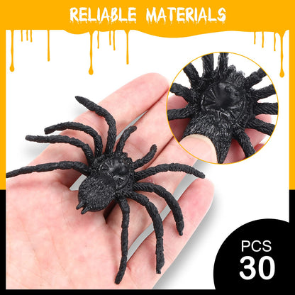 Skylety 30 Pieces Halloween Realistic Plastic Spider Toys Plastic Spider Black Scary Spiders Fake for Boys Teens Adults Halloween Prank Props(3.14 X 2.36 Inch)