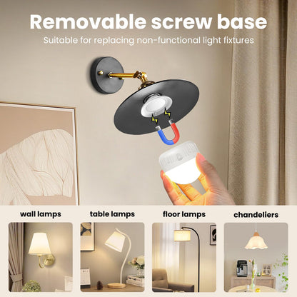 LGMCF Rechargeable Light Bulb, E14 Dimmable Light Bulb with Magnetic Base Detachable, 3 Color 6W Portable Battery Operated Bulbs with Remote Control & Timer for Non Hardwired Lamps, Emergency, 2 Pack