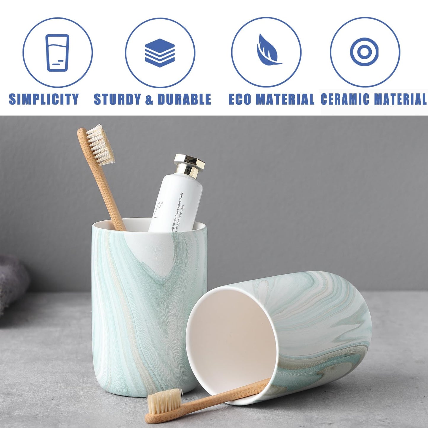 Green Marble Toothbrush Holders - Ceramic Toothbrush Holders for Bathrooms, Toothbrush Toothpaste Holders, Marble Bathroom Tumbler Cups Reusable Toothbrush Mouthwash Cup, Bathroom Counter Organizer