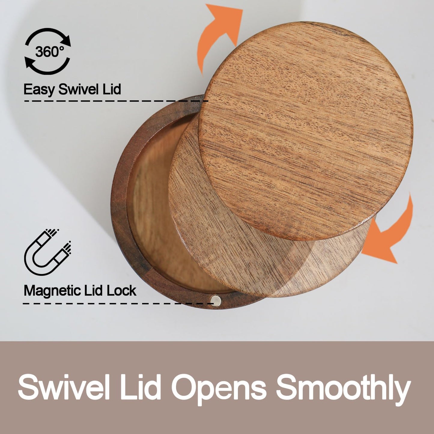 MeowAroma Salt Cellar with Lid, 1 Cup Acacia Wood Salt Container with Swivel Cover for Spice/Herbs/Seasonings, Wooden Salt Holder Box for Charcuterie/Kitchen, 8.5 oz