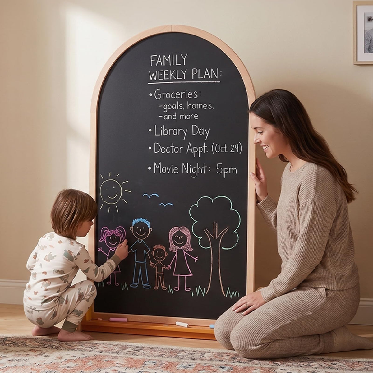 Tiny Land Kids Easel – Large 22"x40.5" Writing Area Double-Sided Magnetic Chalkboard & Whiteboard, Wooden Arch Drawing Board with Stand, Toddler Art Easel with Letters & Animal Magnets