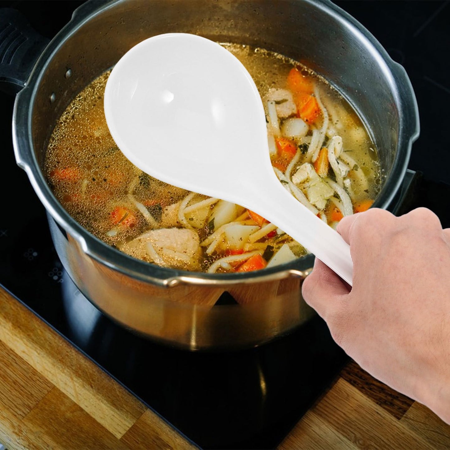 OSOLADY Bone China Asian Soup Spoon Ramen Noodle Spoon for Wonton Pho Miso Soup Microwave and Dishwasher Safe Long Handle Rice for Stirring and Pouring 10.23 in