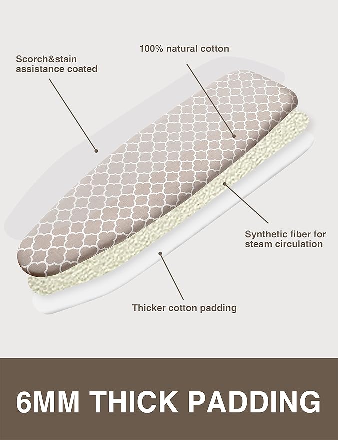 Ironing Board Cover and Pad 15"x54" Extra Thick Natural Cotton, Scorch and