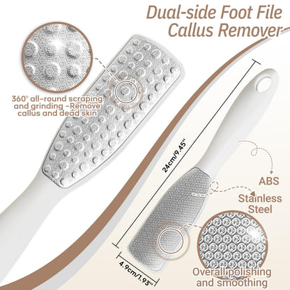 GEENOA New Foot Brush & Foot File Set(2PCS), 3-in-1 Foot Scrubber in Shower, 10.2’’-27.5’’Adjustable Long Handle Foot Scrub Brush and Upgrade Foot File Callus Remover, Gift-Box Packed(White Set)