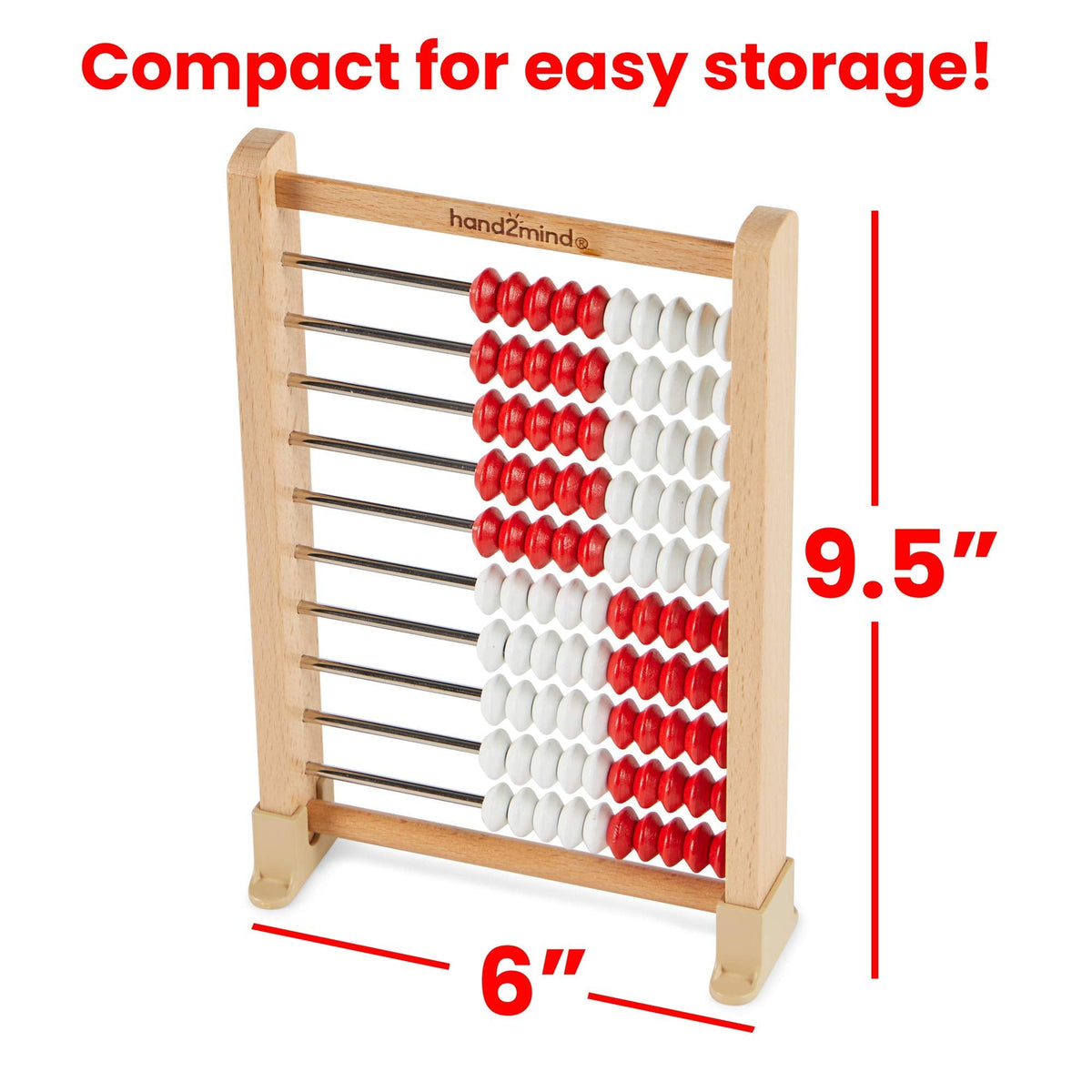 hand2mind Mini 100-Bead Wooden Rekenrek, Number Rack, Abacus for Kids Math, Counting Beads, Math Counters for Kids, Educational Toys for Elementary Kids, Math Manipulatives (Set of 1)