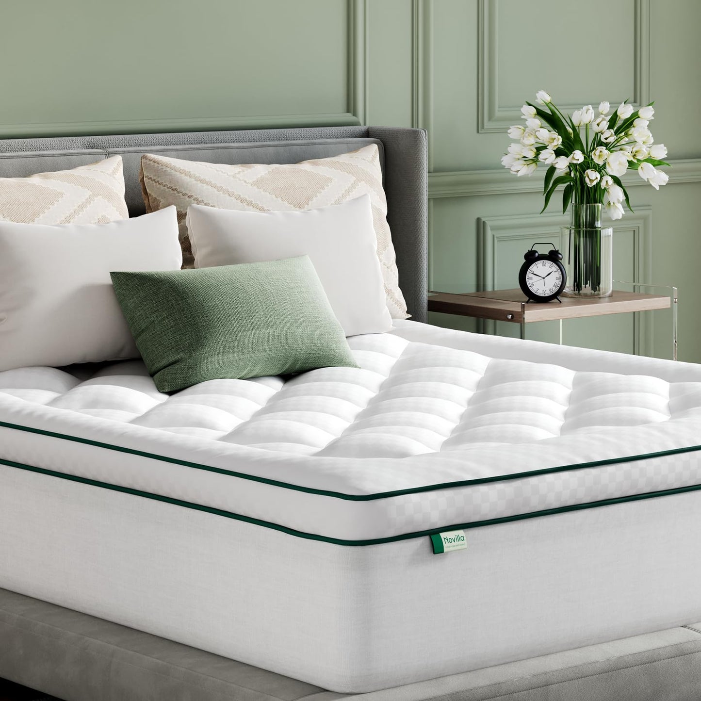 Novilla Queen Mattress Topper, Soft Pillow Top for Dorm Bed, Breathable Quilted Mattress Pad Cover with Deep Pocket, Down Alternative Fill, Machine Washable Back to School Essentials