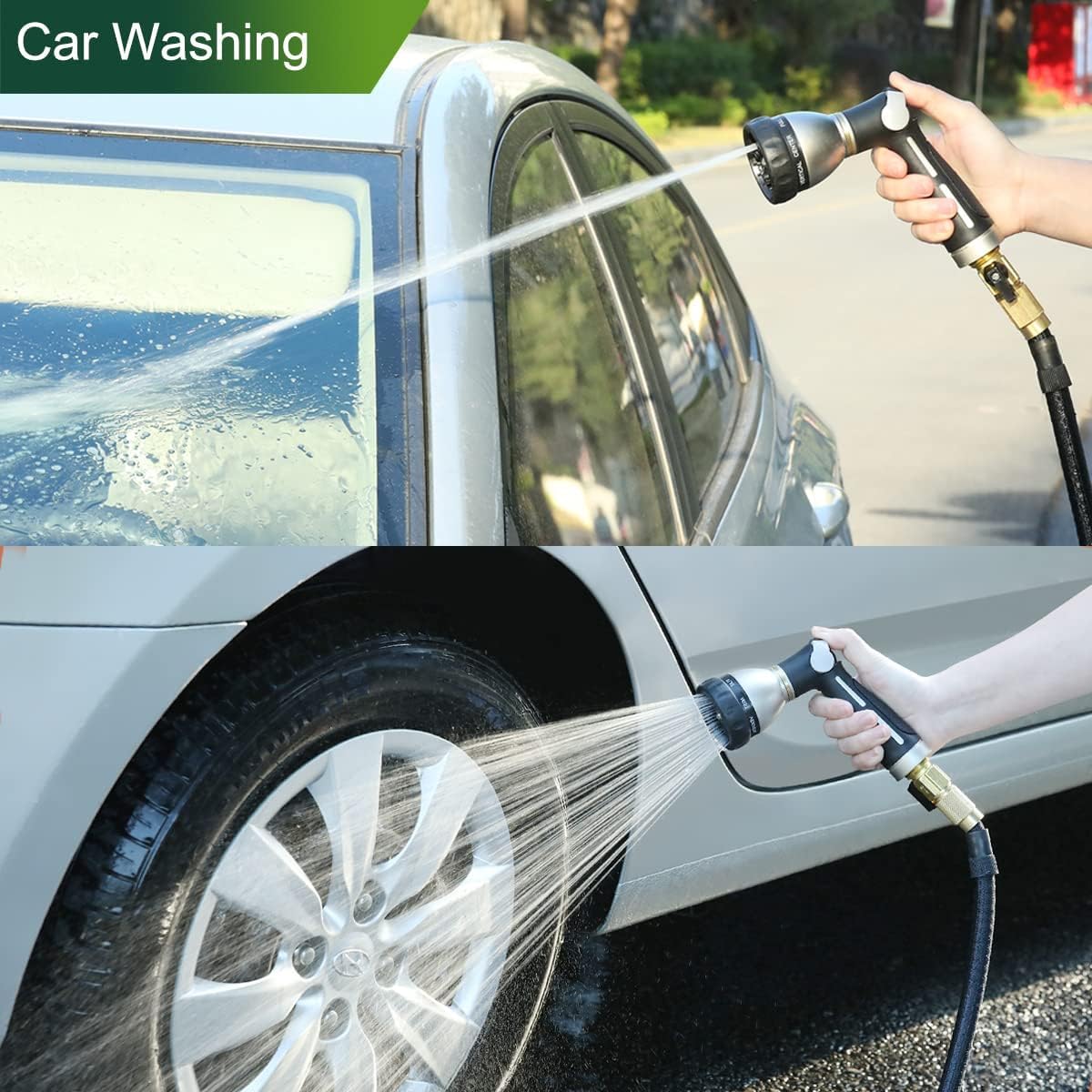 FANHAO Hose Pipe Spray Gun High Pressure, Heavy Duty Metal Garden Hose Gun with 8 Spray Patterns, Thumb Control, On Off Valve for Garden Watering, Car and Pet Washing